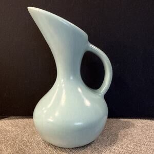 Vintage Mini Aqua Pottery Pitcher 3.5” MCM Sculptural Atomic Style Unmarked